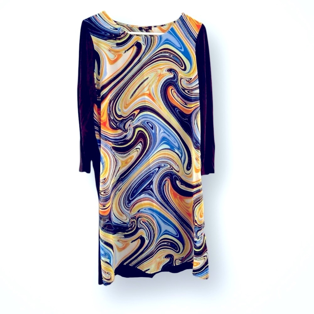 Cupio Marble Tunic Shift Dress Psychedelic Art to Wear 3/4 Sleeve Size M